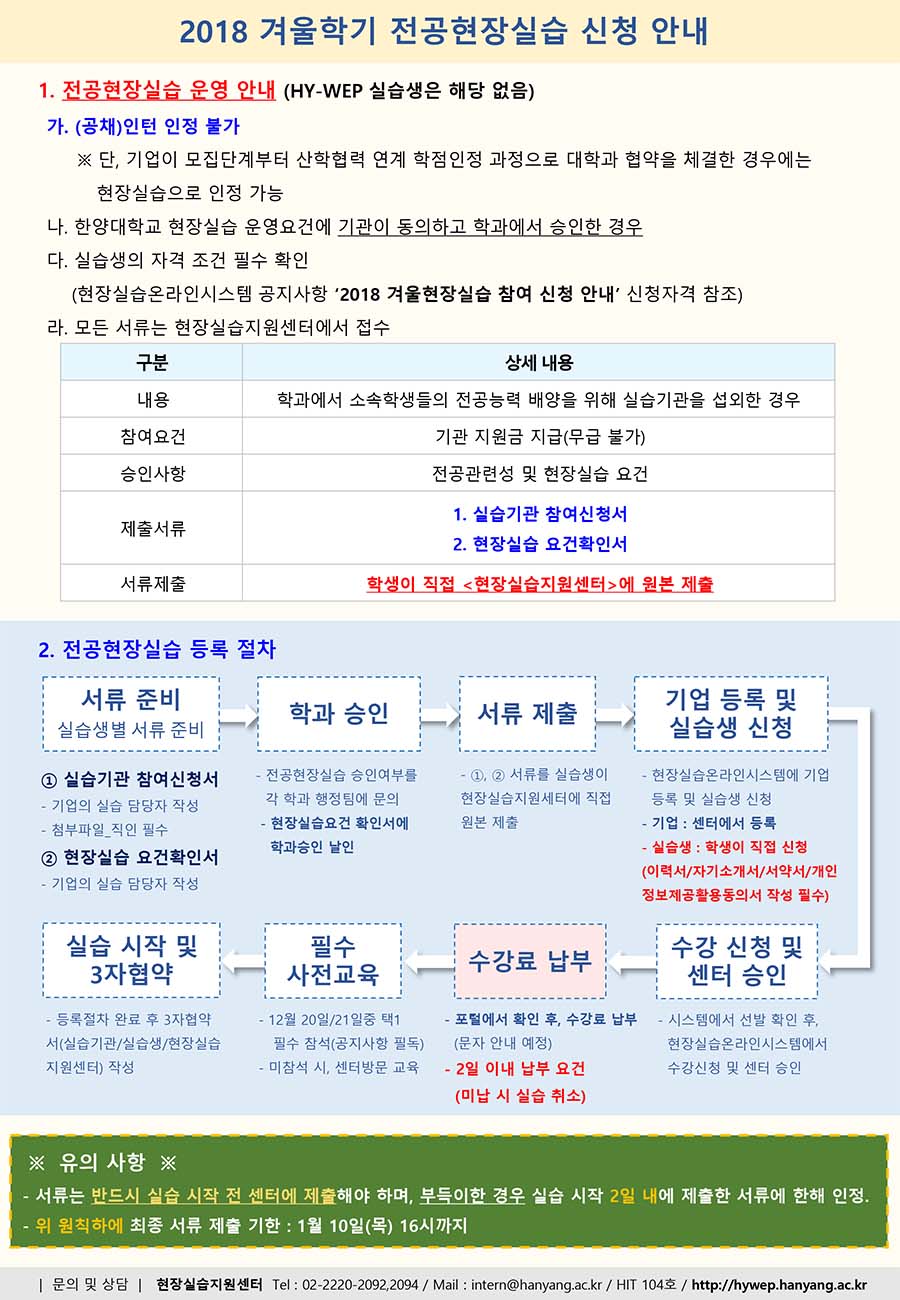 붙임1. 2018 겨울학기 전공현장실습 참여신청 안내